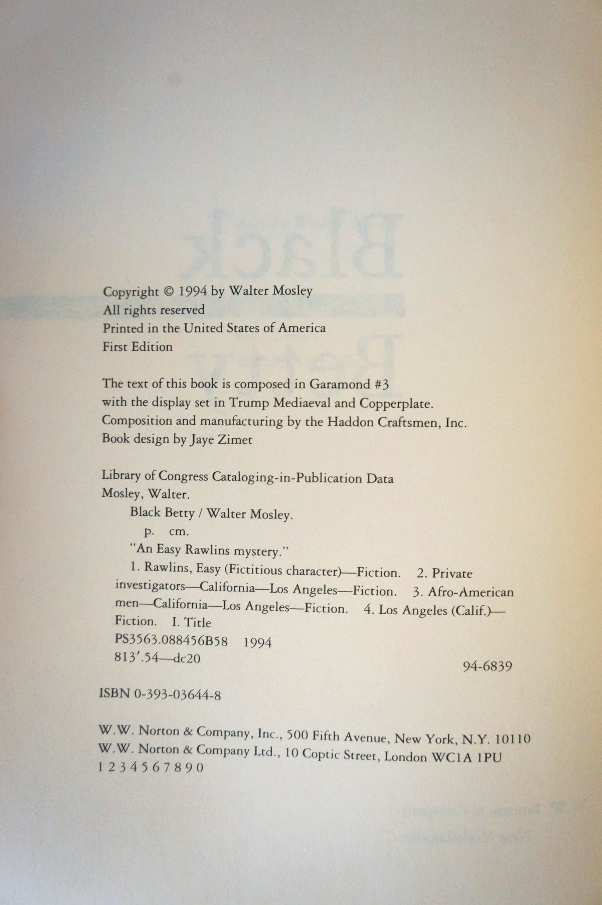 Black Betty by Walter Mosley First Edition Hardcover