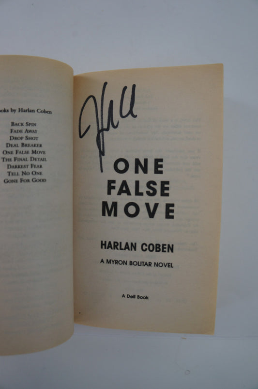 Harlan Coben's signature on the title page of One False Move