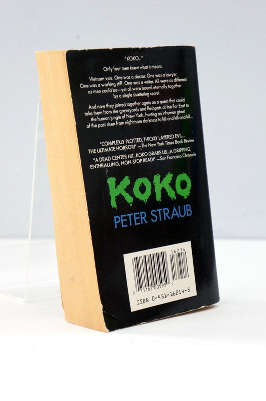 Back cover of a book titled 'Koko' by Peter Straub with a white background