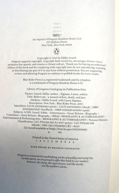 The back cover of a book printed on white paper, showing copyright information, publisher text for Penguin Random House, and a short blurb at the bottom.