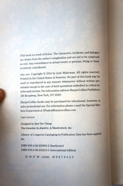 Birdbox by Josh Malerman Hardcover 2014 First Edition