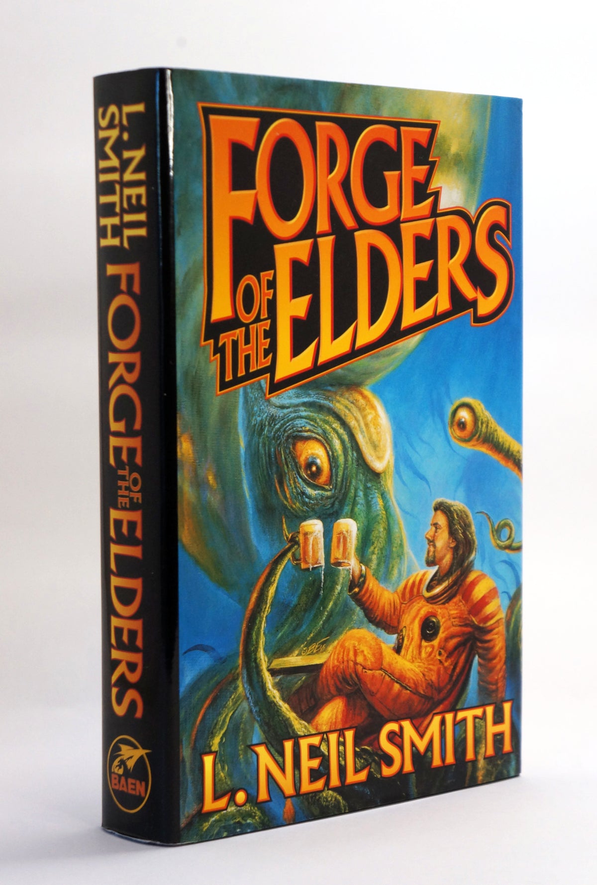 Vintage hardcover copy of the Forge of Elders by L. Neil Smith on a white background.