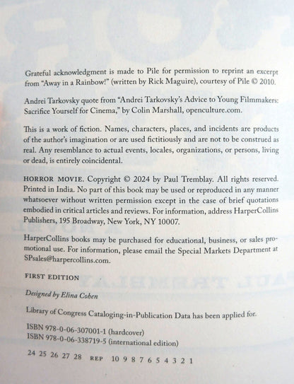 A photographed page of printed publication copyright and permission text, with publisher information for HarperCollins and ISBN numbers at the bottom.