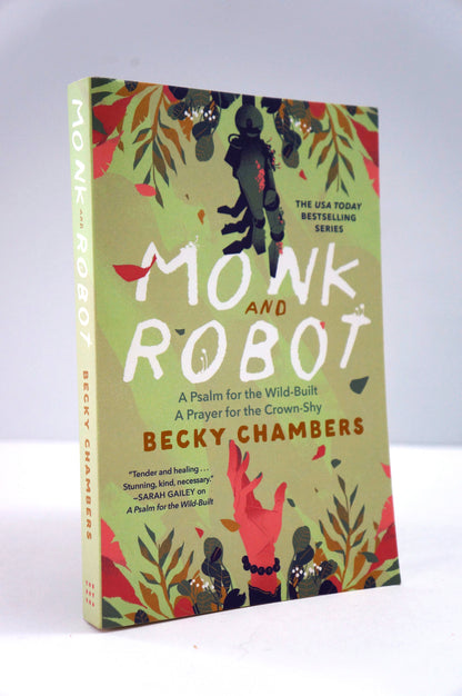 Book cover of 'Monk and Robot' by Becky Chambers with colorful illustrations on a white background