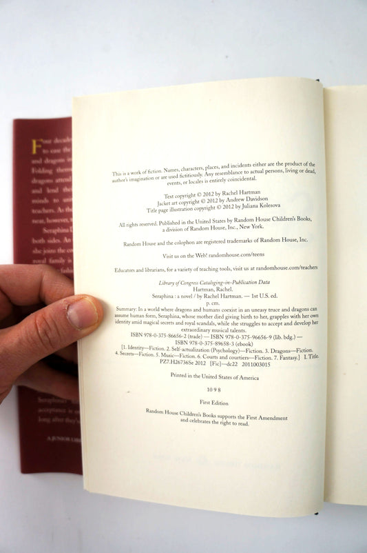 Seraphina by Rachel Hartman copyright page first edition