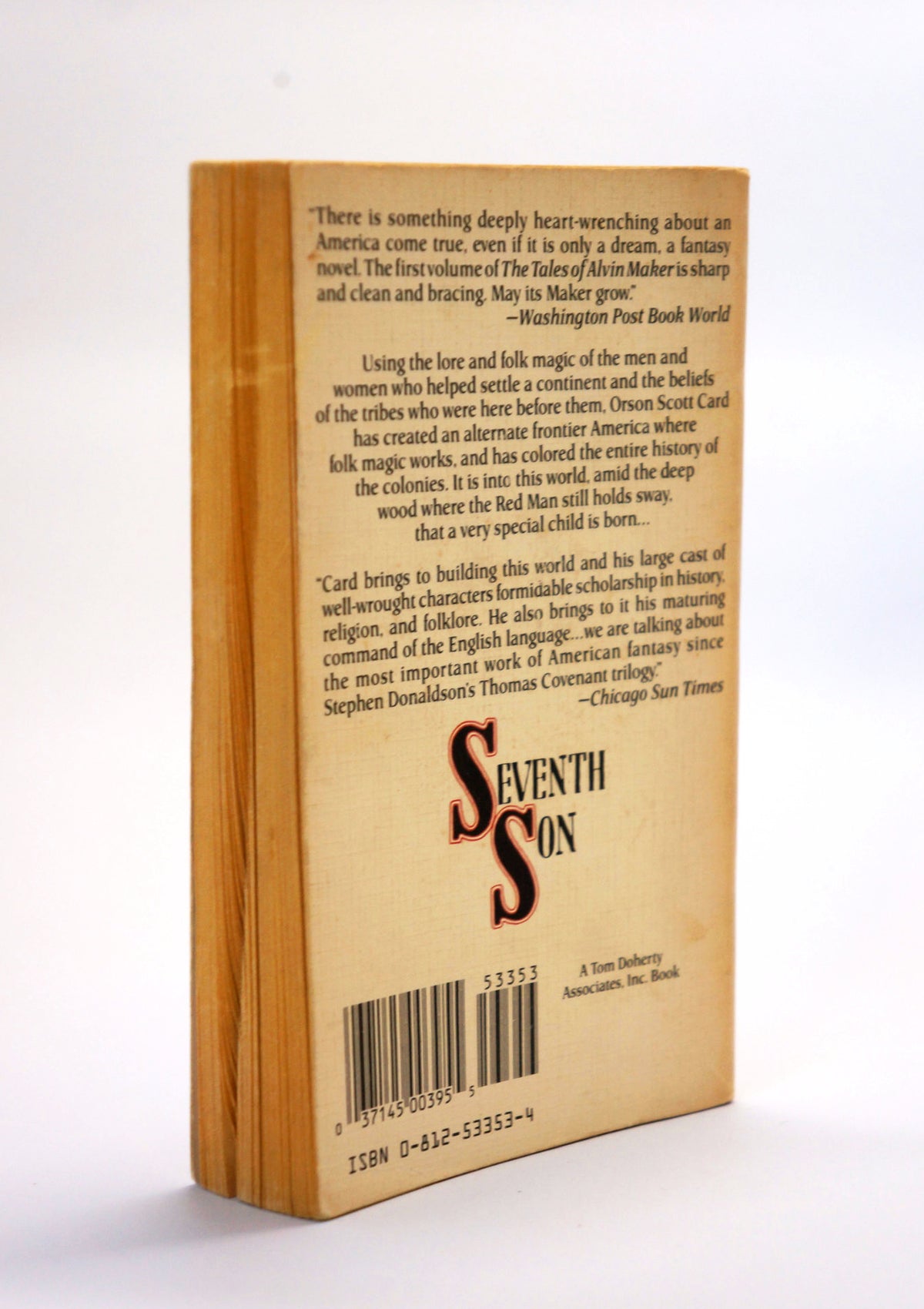 A vintage paperback book of Orson Scott Card's 'Seventh Son' 