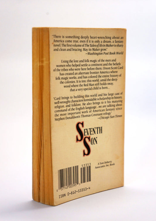 A vintage paperback book of Orson Scott Card's 'Seventh Son' 