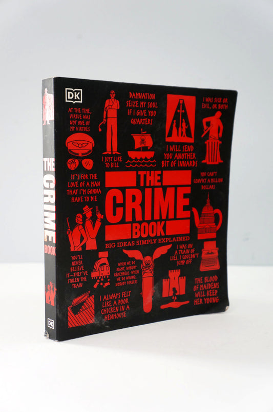 Book titled 'The Crime Book' with red graphics on a white background
