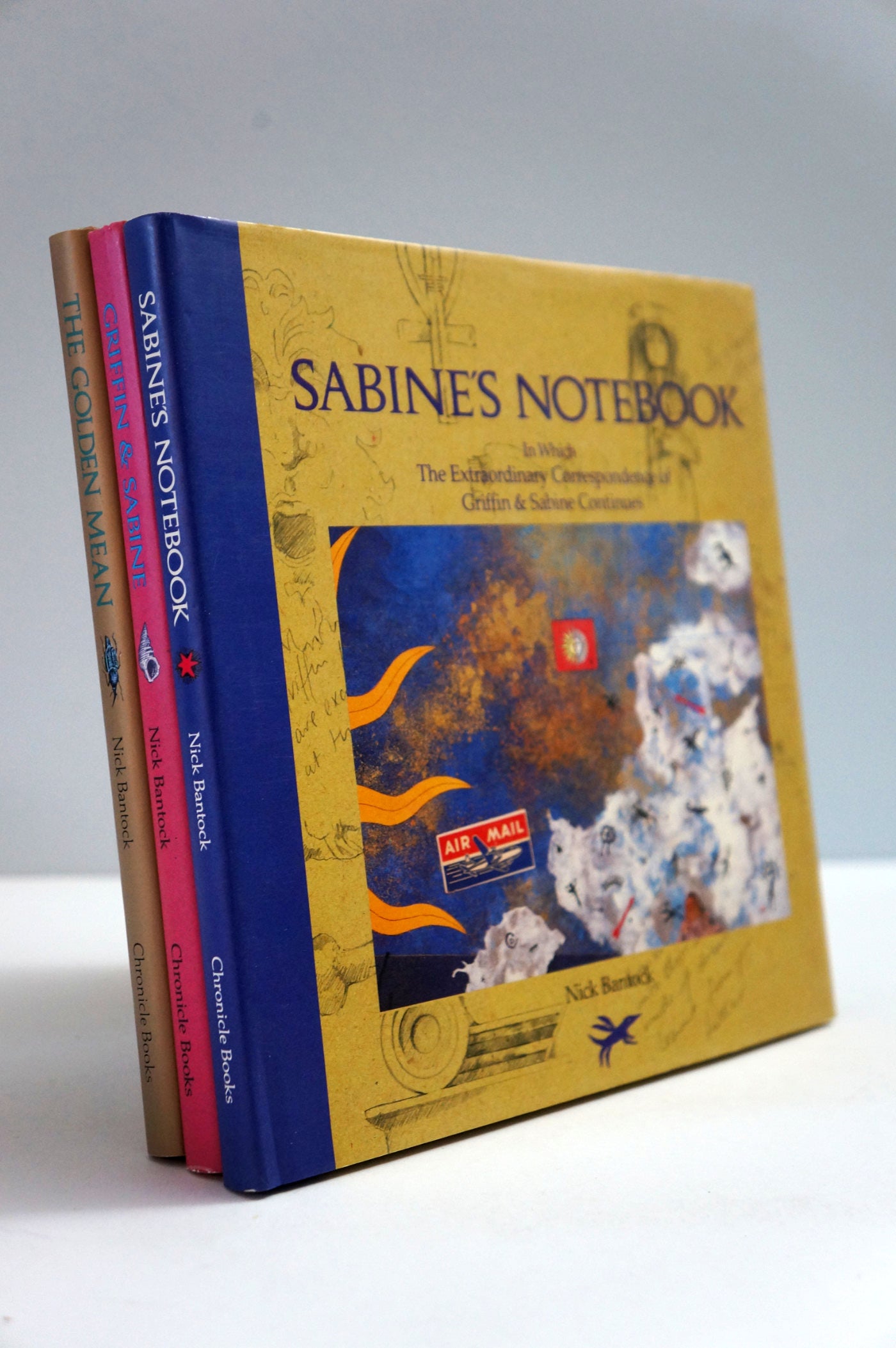 A set of four hardcover books titled 'Sabines Notebook' by Nick Brand, fanned out to show their spines and covers against a neutral light gray background.