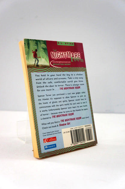 Back cover of a book titled 'The Nightmare Room' by R.L. Stine on a white background