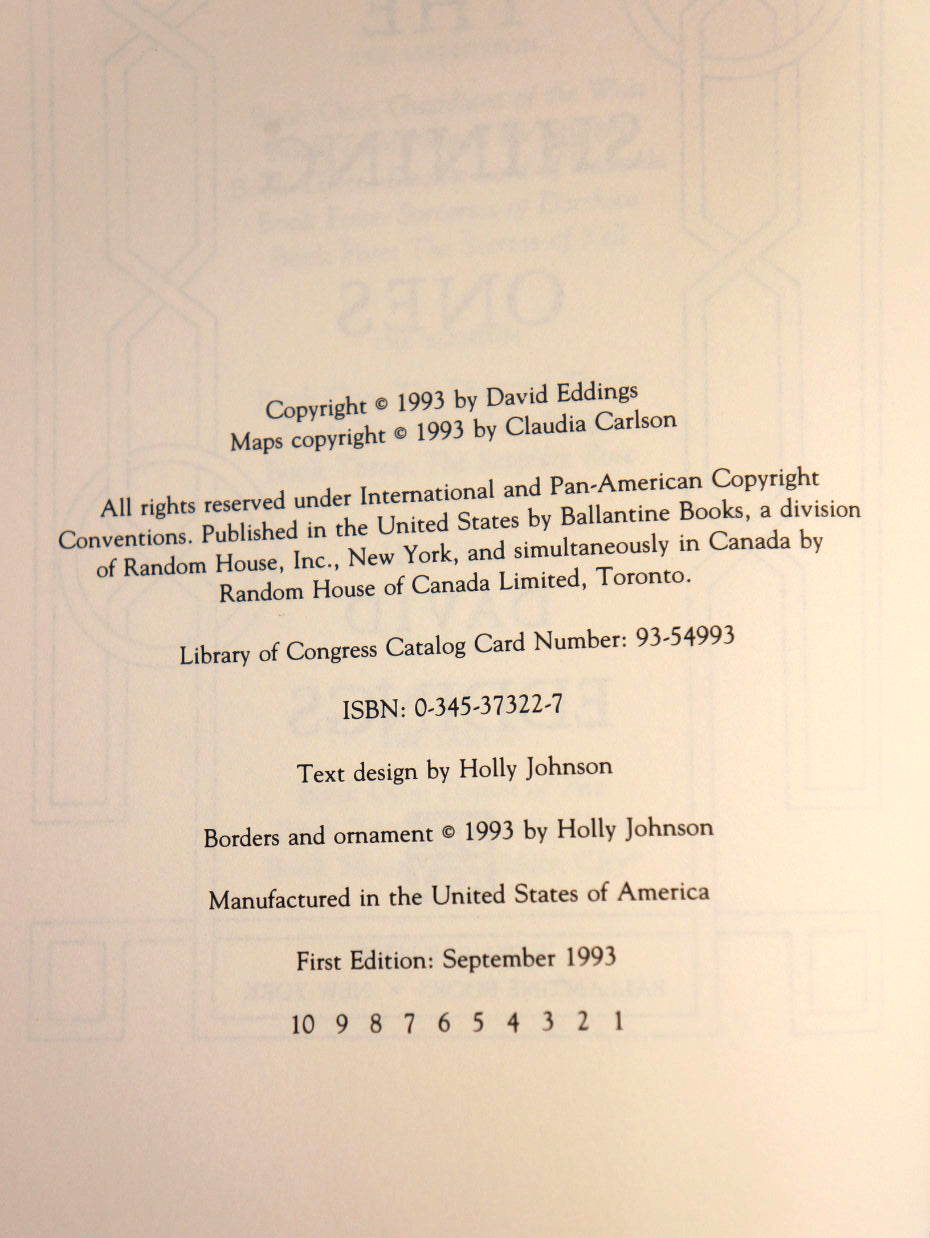 The Shining Ones copyright page