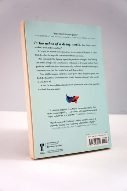 Book back cover with text and a logo on a light gray background